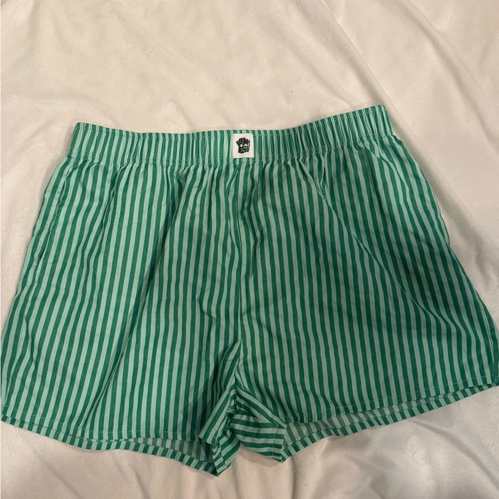 Green Striped Women's Shorts
